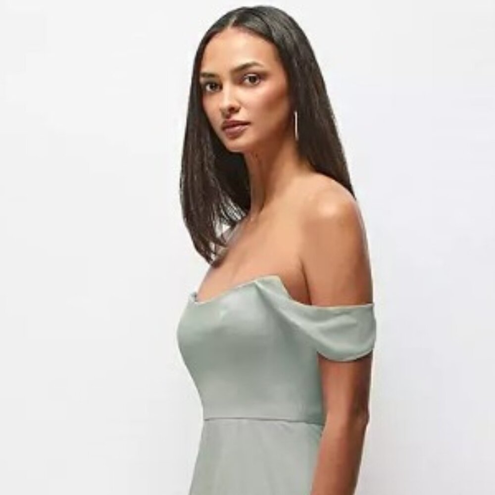 Dessy Group Basque Neck Maxi Dress with Flounce Sleeves in Willow Green